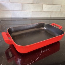 Vintage Waterford Colorcast Ireland Cast Iron Roasting Dish 11" x 7"  Vivid Red 
