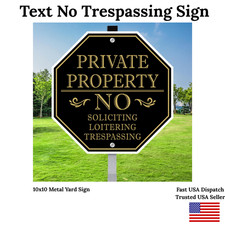No Trespassing Sign 10x10 Metal Yard Sign w/ Stake No Soliciting Outdoor