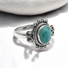 Natural Turquoise Sterling Silver Mother Band Daughter Gift Ring Jewelry US 9