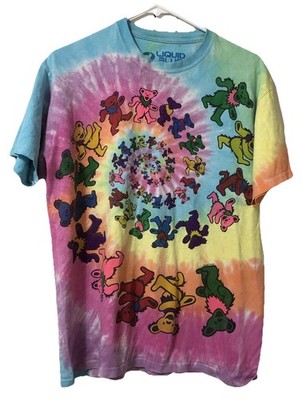 The Grateful Dead Dancing Bear T Shirt Rainbow Tie Dye 1995 Liquid Blue Size Med