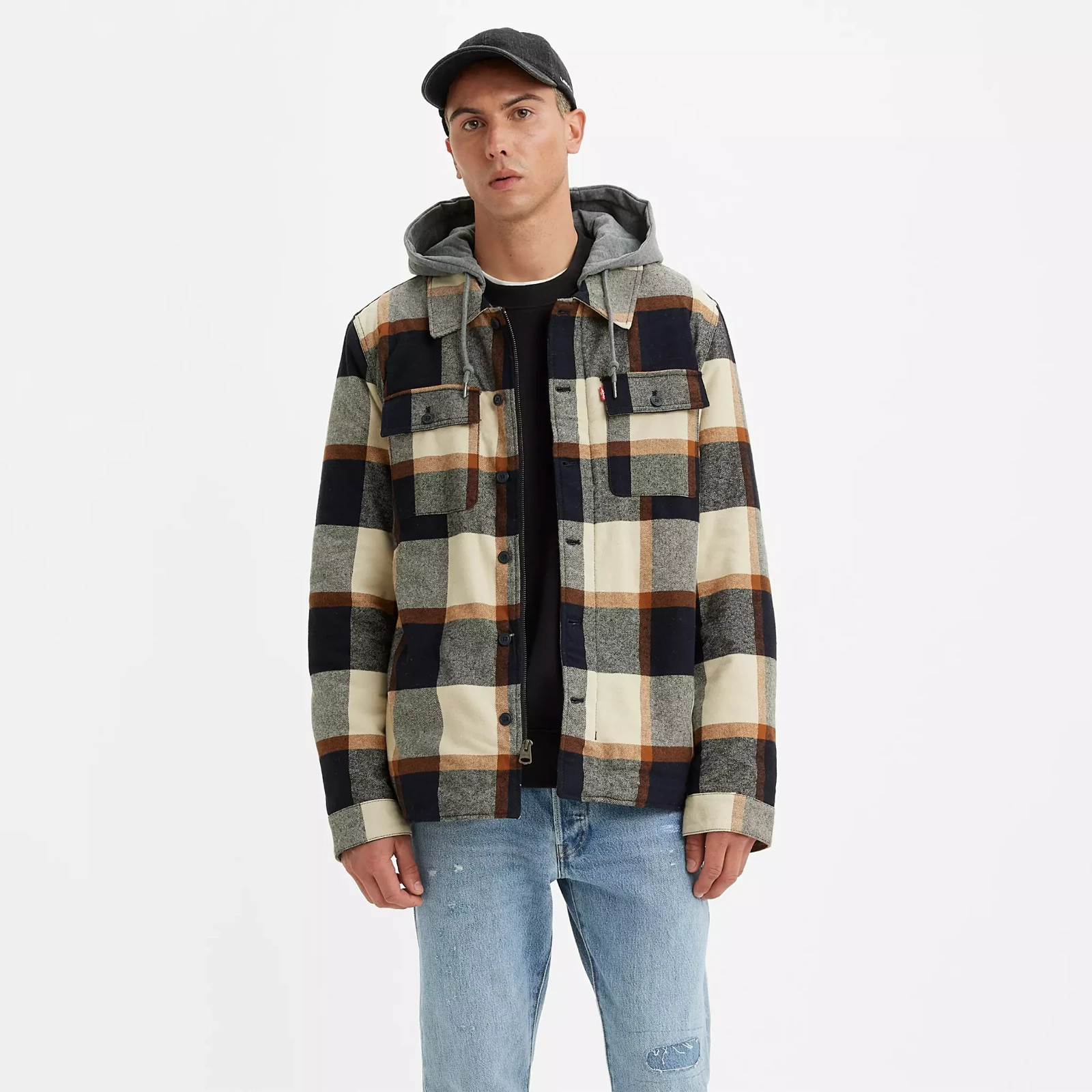 Levi's Plaid Sherpa Lined Hoodie Jacket Size S Insulated $148 Levis