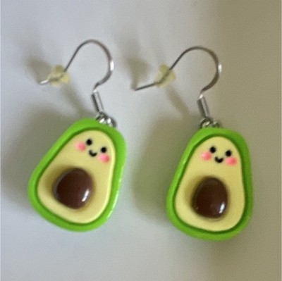 Handcrafted Polymer Clay Avocado Dangle Earrings, Fruits & Vegetables Theme