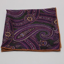 Seaward  Stearn NWOT Wool / Silk Blend Pocket Square In Purple / Multi Paisley