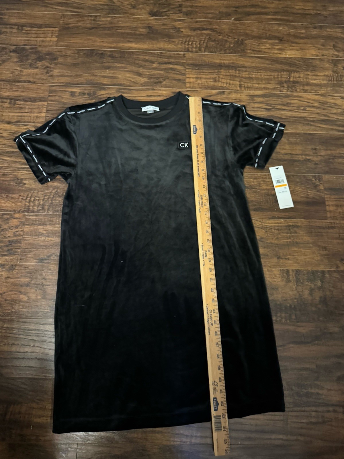 Calvin Klein Black Velour Velvet Black Embellished T-Shirt Dress NWT Size Small thumbnail 7