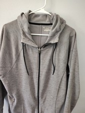 Tek Gear Gray Hooded Full Zip Thumb Hole Jacket Sz L Women's Inside Pockets