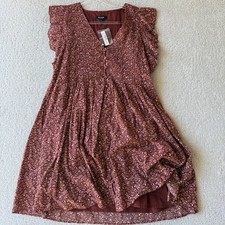 Madewell Pintuck Mini Dress Womens Small Mahogany Floral Flutter NF891