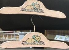 Vintage Pair Baby Clothes Hangers 10  Painted Wood Pink With Cute Cats