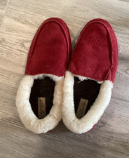 OLUKAI Women  s Ku'una Suede Shearling Loafer Slippers Lilikoi Size 7 Red