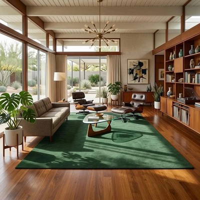 Handmade wool area rug Mid-Century Emerald Green Hand-Tufted Rug