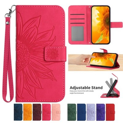 For Samsung S25 S24 S23 S22 S21 S20+ FE Ultra Sunflower Pattern Flip Wallet Case