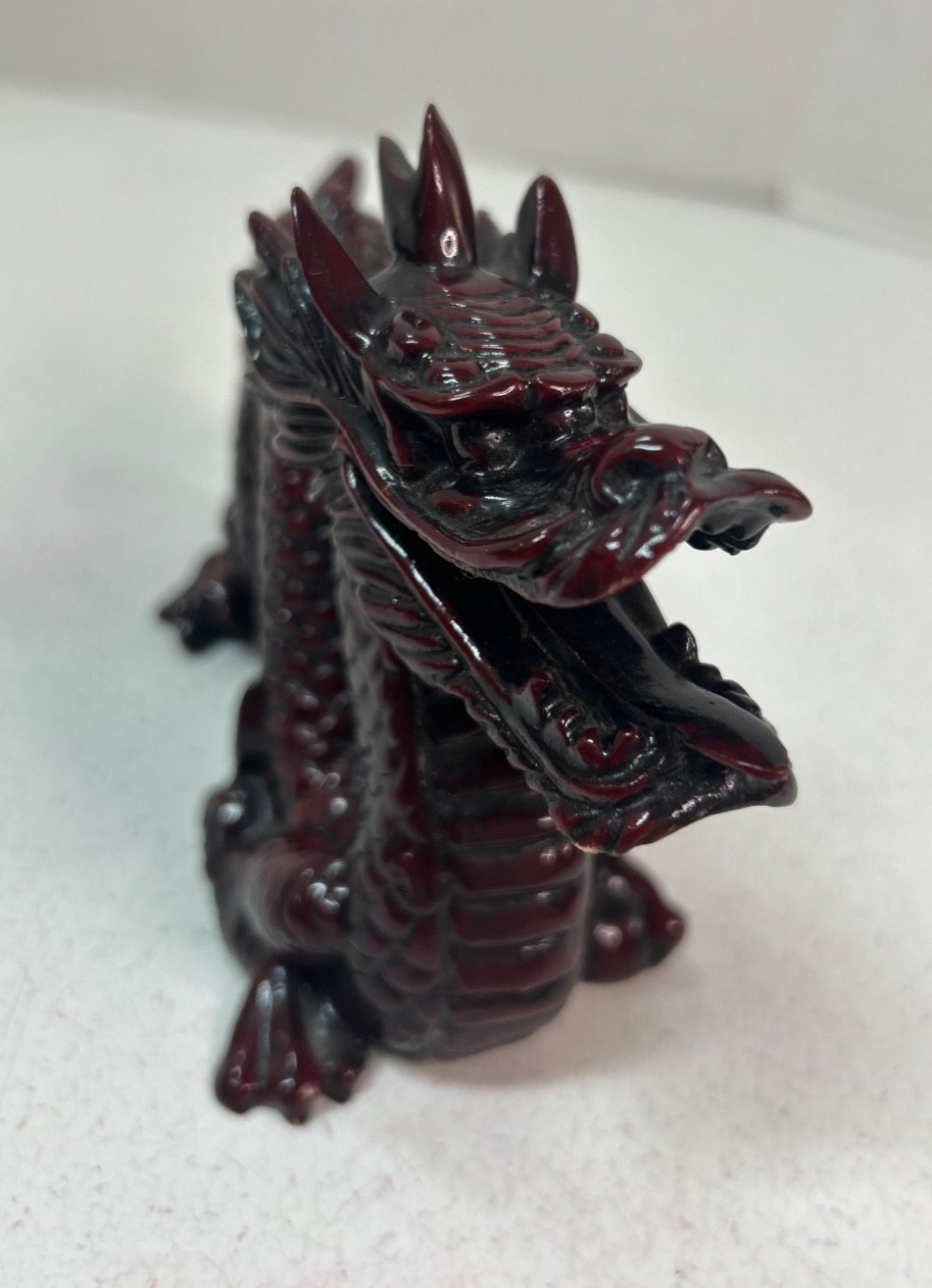 Vintage Chinese Red Resin Dragon Figure Asian Oriental 5" x 8" Figurine Decor
