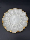 Vintage milk glass devilled egg serving dish with gold trim