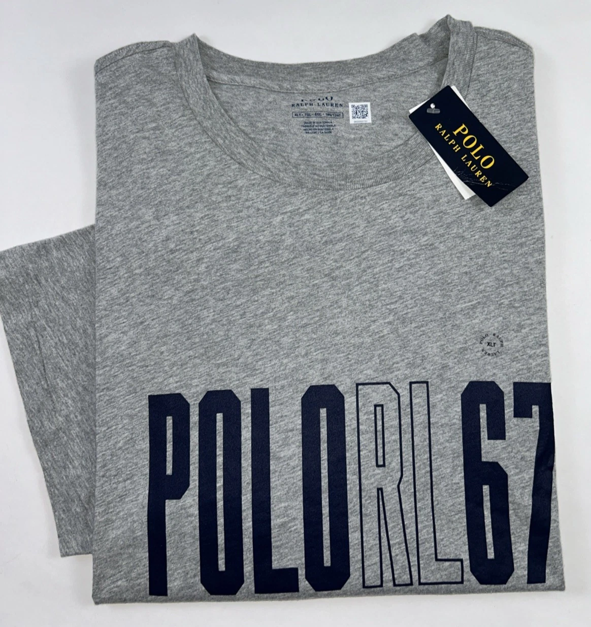 NEW POLO RALPH LAUREN Size XLT Men's T Shirt Crew Grey Polo RL 67 Print Shop $88
