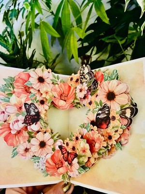 Schöne 3D Pop Up Blume Mandarine Traum Herz Karte Geburtstag Jahrestag Liebe