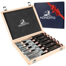 KONDITO Professional Wood Chisel Set &ndash; Complete Kit with 6 CRV60 Brown