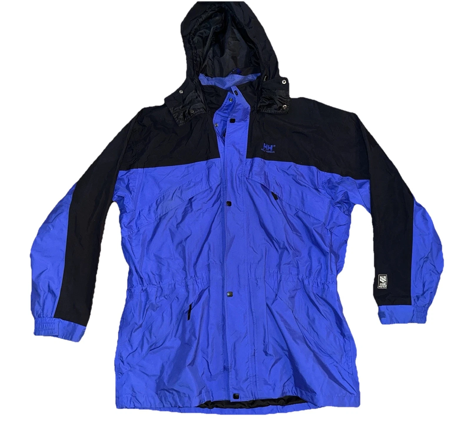 VTG 90s Helly Hansen Blue Black Hooded Packable Hellytech Jacket Men’s XL