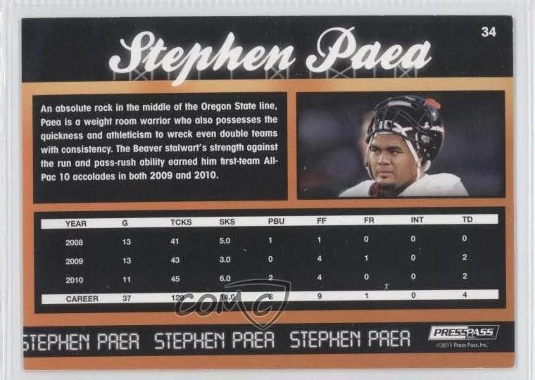 2011 Press Pass Reflectors /299 Stephen Paea #34 Rookie RC - Image 2 of 2