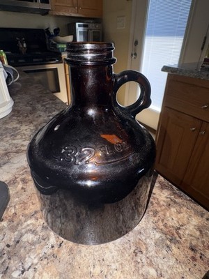Amber Glass Jug with Handle, Glazed Finish, 32 fl oz / 1 Liter