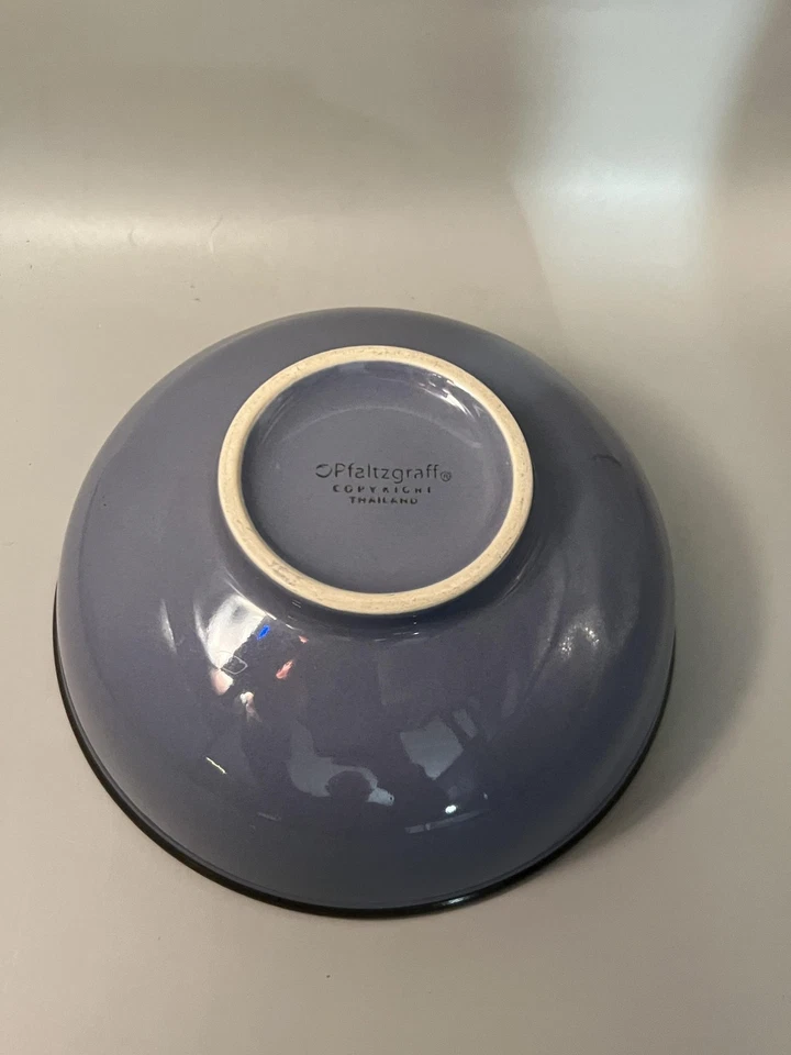 Pfaltzgraff Mystic Blue Stoneware Serving Bowl Brown Rim Salad Soup Cereal - Image 3 of 4