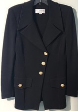 Vtg ST. JOHN EVENING Marie Gray Sz 4 Black Santana Knit Jacket Gold Rhinestone