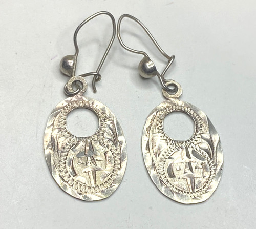 Mexico Sterling Silver 925 Hook Earrings GG96 with Diamond Cut Design
