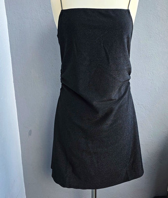 H&M schwarzes Minikleid Gr. L Spaghettiträger kurz gerader Ausschnitt Glitzer