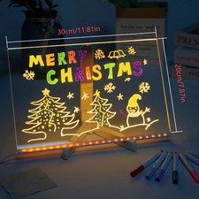 LED Note Board with 7 Coloured Pens Acrylic Dry Erase Illuminated Drawing Board