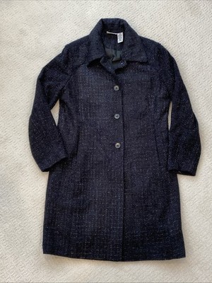 Jaclyn Smith XL Black Long Coat Wool Blend Tweed Sparkle Lurex Metallic Jacket