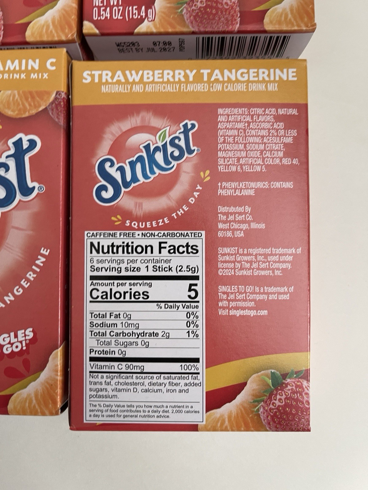 Sunkist STRAWBERRY TANGERINE Singles Drink Mix Zero Sugar 6 Boxes (36 Packets)
