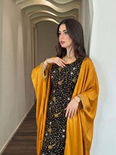 Dubai Formal Embroidery Batwing Sleeve Abaya Muslim Women Modest Long Dress Gown