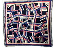 Vintage Jaeger Silk Scarf Abstract Geometric Print Navy Red Blue Square