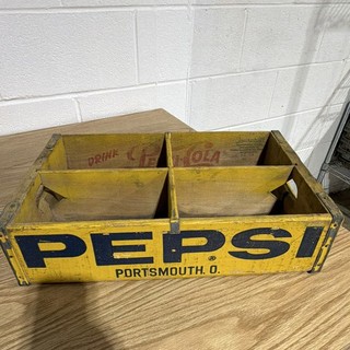 Pepsi Vintage Wooden Bottle Crate Carrier Caddy Yellow/Blue Portsmouth Ohio