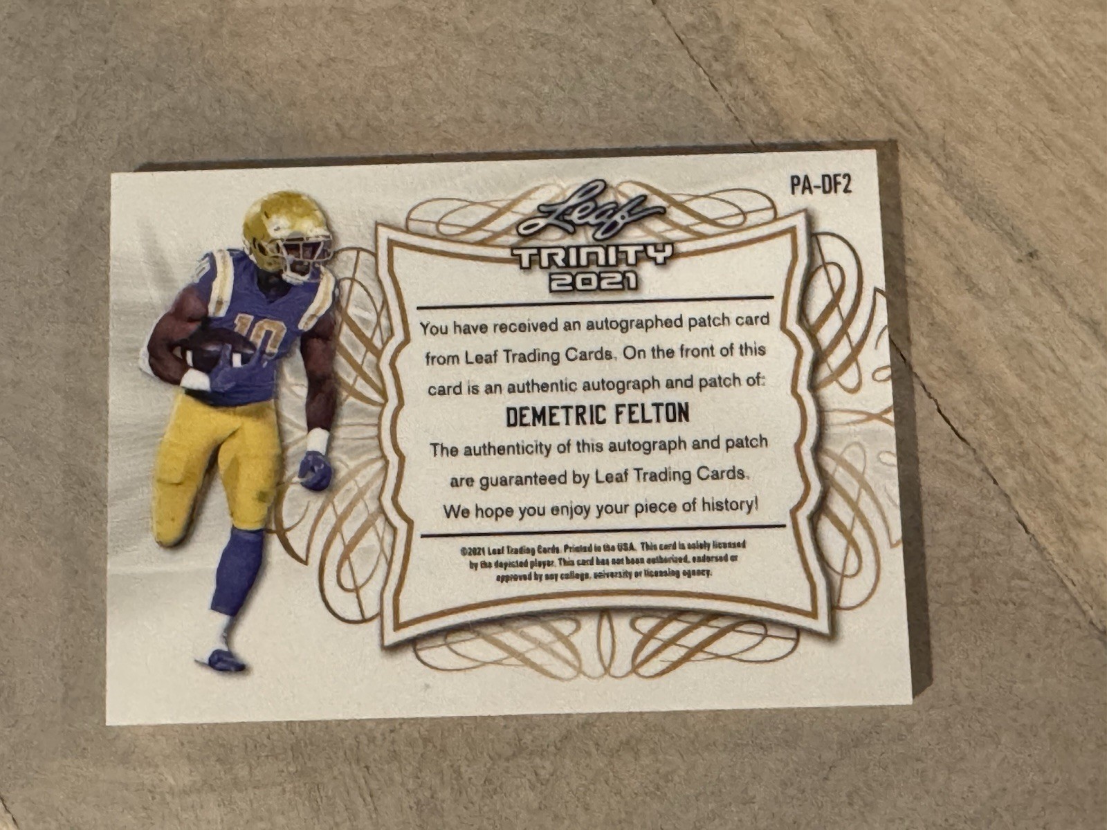 2021 Leaf Trinity - Patch Auto Demetric Felton #PA-DF2 Under Armour Patch! /5 view 2