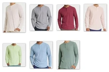 Mens Waffle-Knit long Sleeve 3 BUTTON Henley Shirts - ALL IN MOTION S M L XL XXL