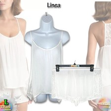 NWT Linea Donatella Women's L Flower Child Shorts Pajama Set FCH041 - Off White