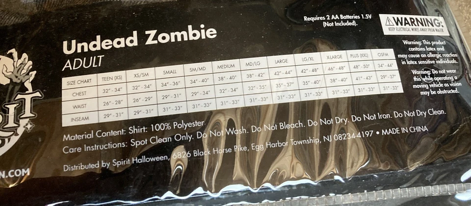 SPIRIT Halloween ~ UNDEAD ZOMBIE ~ Adulto Médio ~ Camisa de flanela e máscara Light Up - Imagem 4 de 4