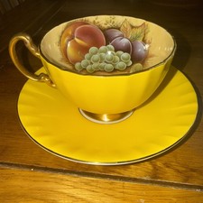 Aynsley Orchard Gold Fruit Yellow Oban Shape Tea Cup & Saucer English Bone China