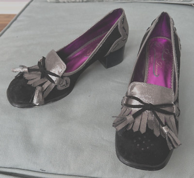 Irregular Choice Betty Jones Silver/Black 2'' Block Heels Tasseled Size 41