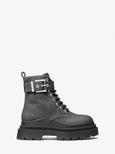 Michael Kors Colby Denim Print Leder Kampfstiefel Damengröße 10 in Anthrazit - Bild 3 von 7
