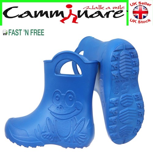Kids Boys Girls Camminare LIGHTWEIGHT Rainy Wellies Wellingtons Boots Frog BLUE - 第 1/5 張圖片