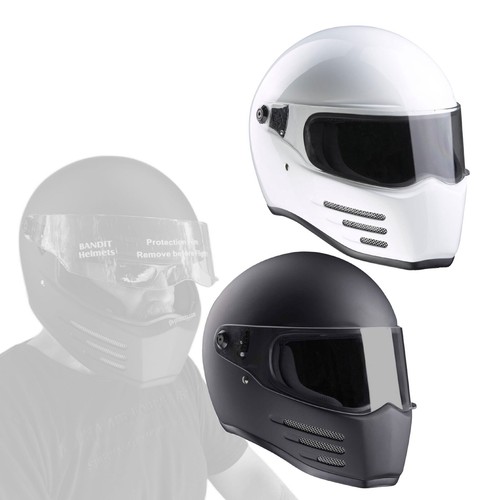 Bandit Helmets Fighter Fiberglass Motorcycle Integral Helmet ECE 22-05 Black White - Picture 1 of 8