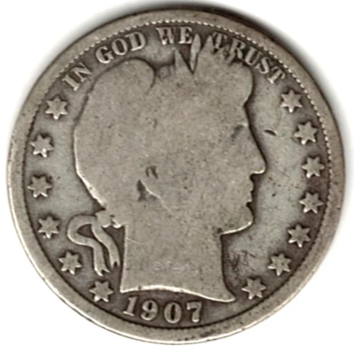 1907 D Barber Half Dollar grades GOOD condition ~ SEE THE SCAN   stk h 1212