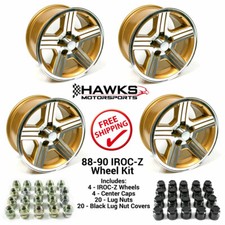 1988-1990 Camaro Iroc-z 17x9 Gold Wheels Kit Lug Nuts Caps Ht179iroczgold-kit