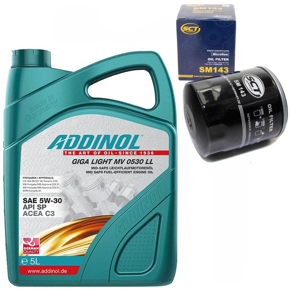 MotoröL Set 5W-30 Addinol 5 Liter + ÖLfilter Sm 143 FüR Lexus Mini Toyota Yaris-image