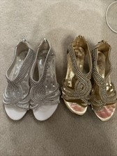 fabulous girls Youth size 2 lot of 2 pageant high heels Gold Silver Rhinestones