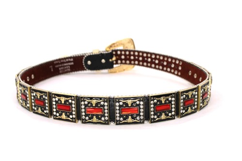 West Star Texas Western Belt Red Rhinestones Longhorn Horse Cowboy Pant 30 34 38 - Picture 24 of 35
