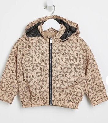 MINI GIRLS BEIGE MONOGRAM WINDBREAKER JACKET River