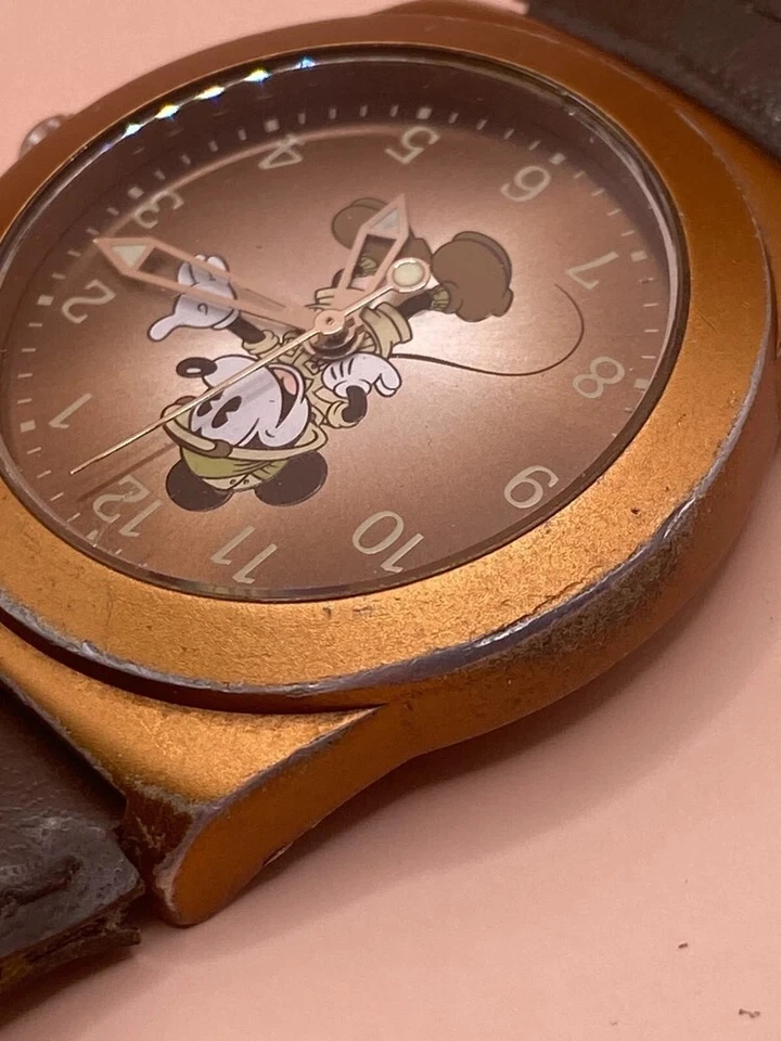 Reloj Pulsera Disney Mickey Mouse Vintage Estilo Militar Hombres Mujeres Marrón Foto 3 de 4