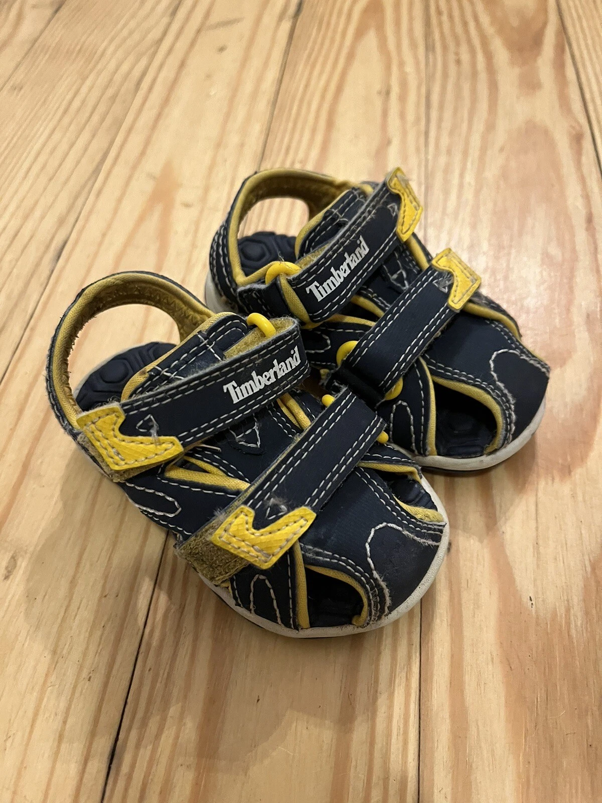 Sandali da spiaggia blu Timberland 2 cinturini bambini vacanze estive taglia 4 gialli