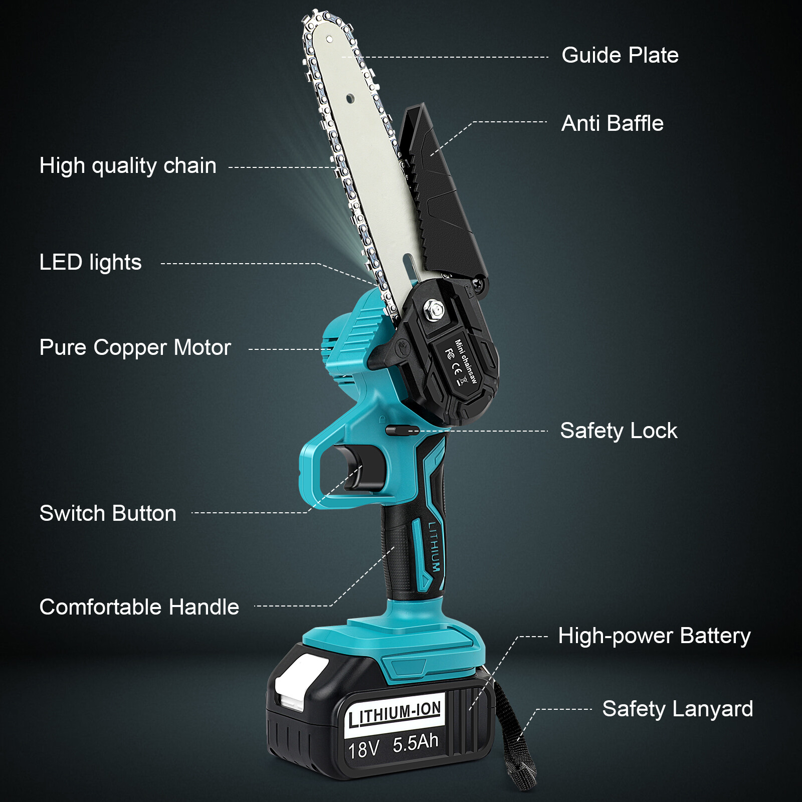 4+6 inch Electric Mini Chainsaw Cordless Handheld Chain Saw 2 Battery ...